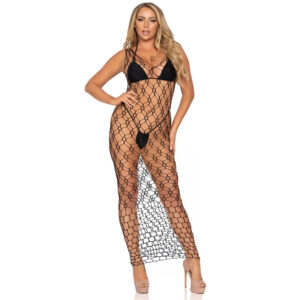 Leg Avenue Hexi Net Maxi Dress Nero UK dalla 8 alla 14