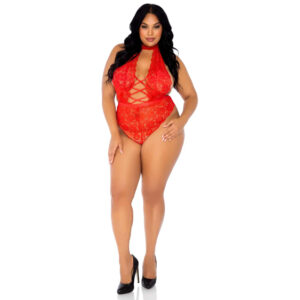 Leg Avenue Floral Lace Crotchless Teddy Red Koko Iso-Britannia 1