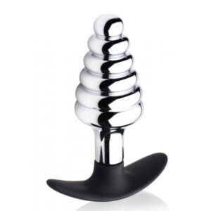 Plug anale a coste in metallo e silicone scuro serie Master Hive