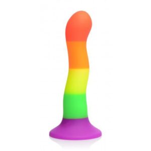 Orgoglioso dildo in silicone arcobaleno con imbracatura
