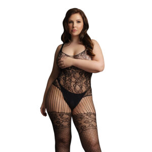 Le Desir Bodystocking in pizzo nero e rete da 14 a 20