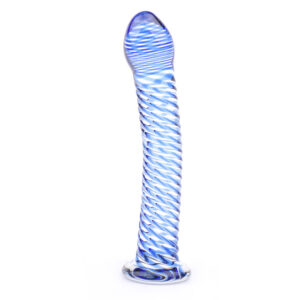 Dildo di vetro con design a spirale blu