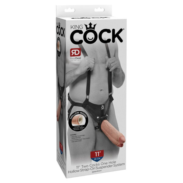 King Cock 11 Inch Flesh Two Cocks One Hole Hollow Strap-On - Image 4