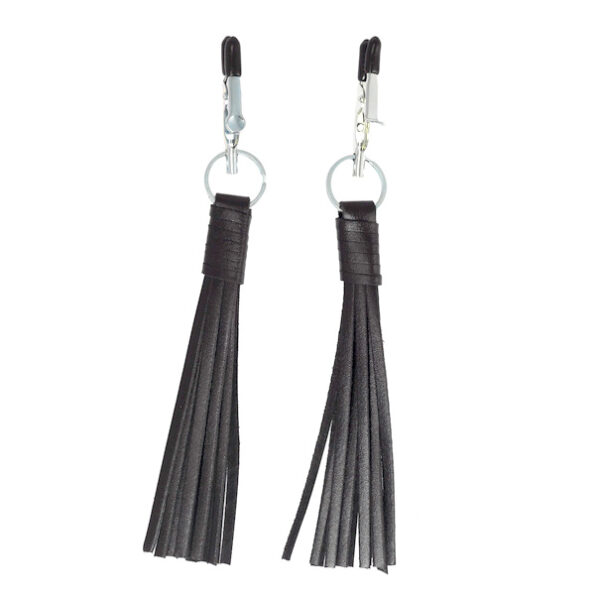 Nipple Pinces Avec Pompons en cuir noir